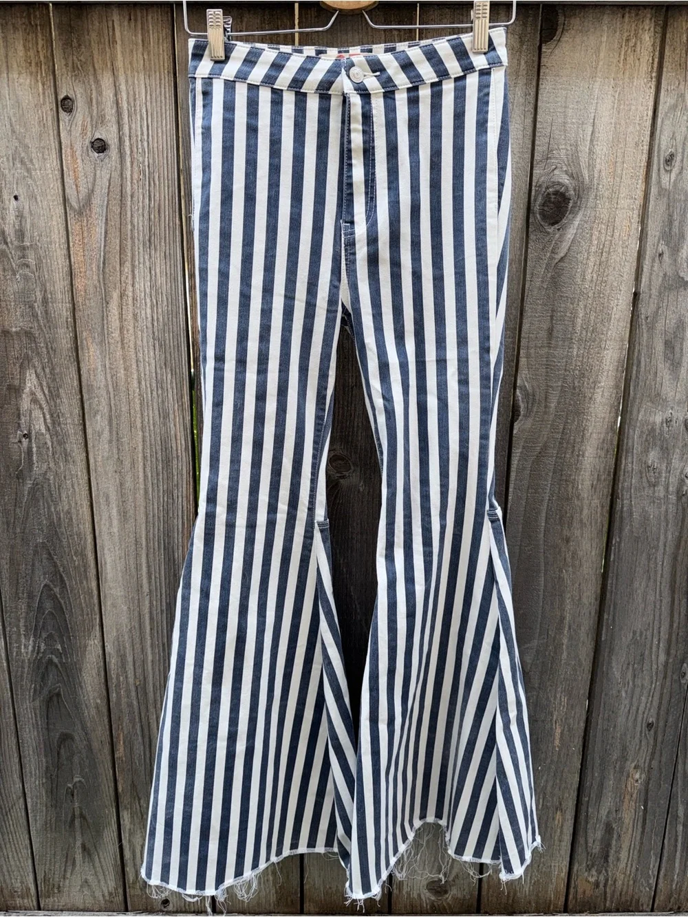 We The Free Navy and White Vertical Stripe Flare Jeans